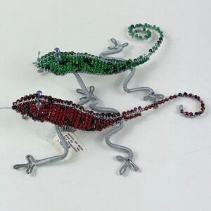 NEW Set of 2 Beaded & Metal Gecko Lizard Figures‎ Handmade in South Africa